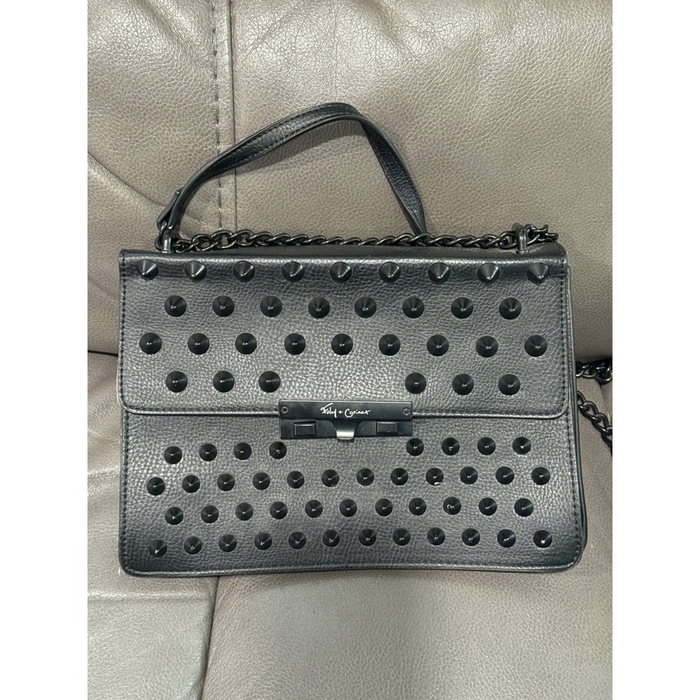 Foley + Corinna Black Studded Shoulder‎ Bag Chain Strap Flap Closure